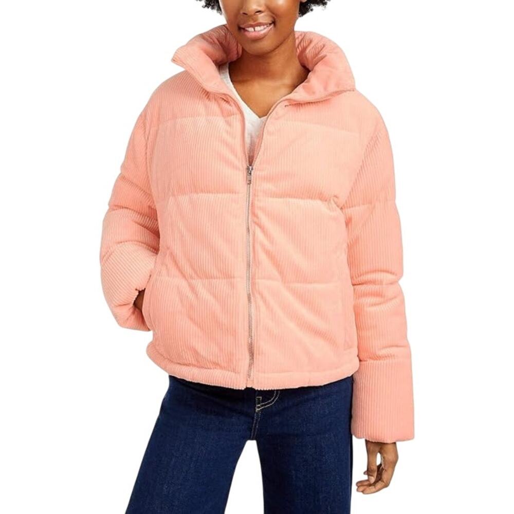 NEW Collection B Cropped Corduroy Puffer Coat Full Zip Blush Womens Size XS Pink